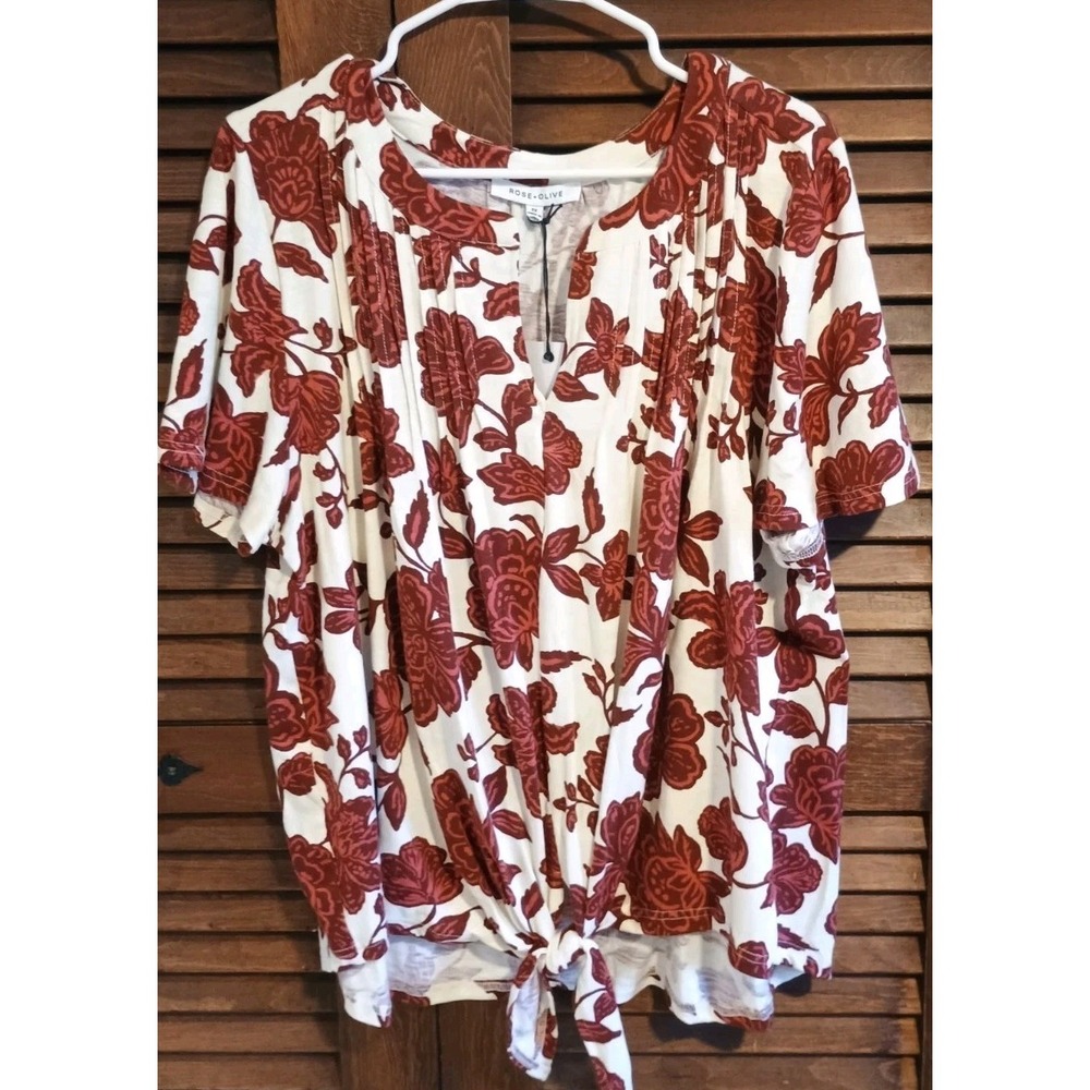 Rose + Olive Shirt Womens 2X Multicolor Floral Ruffle Flutter Sleeve Boho NWT